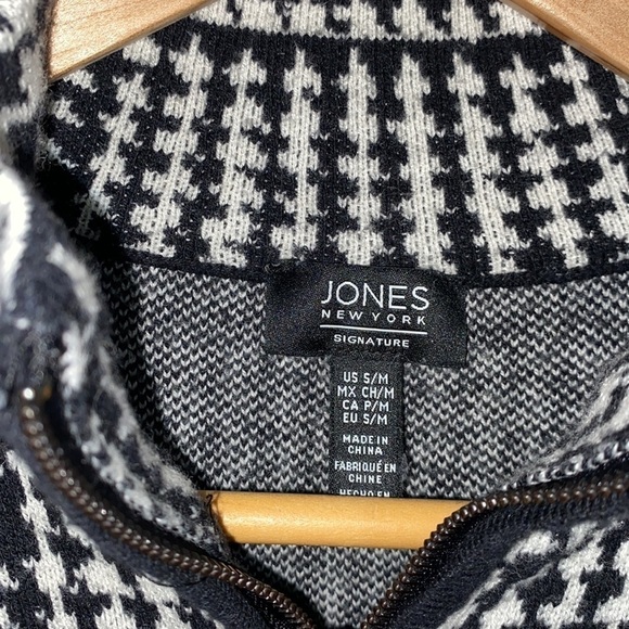 Jones NY poncho sweater houndstooth super soft zippered front small medium - Picture 2 of 5